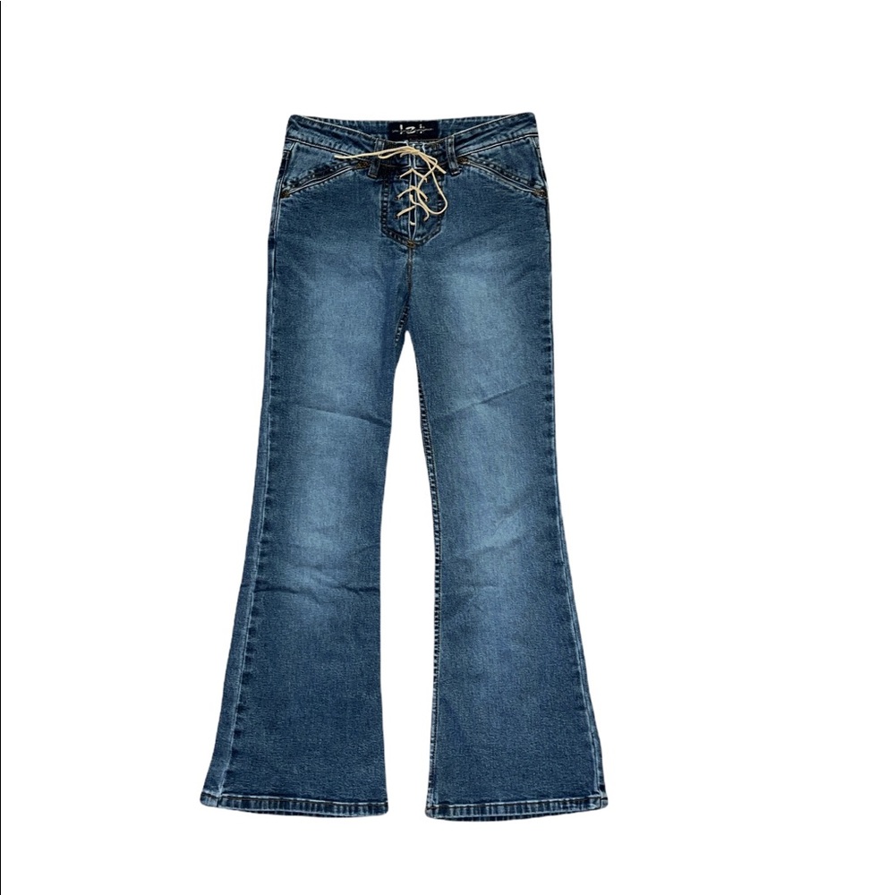Vintage Y2K l.e.i. Flare denim bottoms with drawstrings size juniors 12